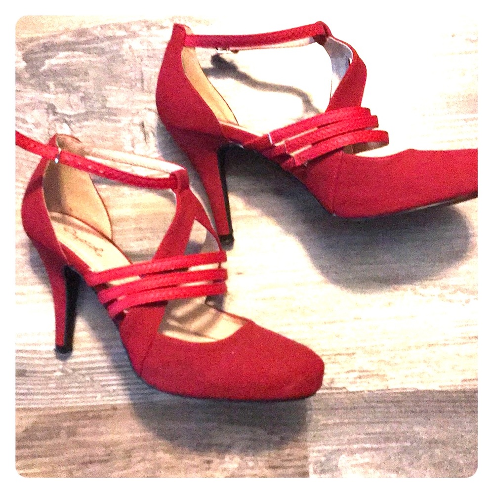 Red strapped heel